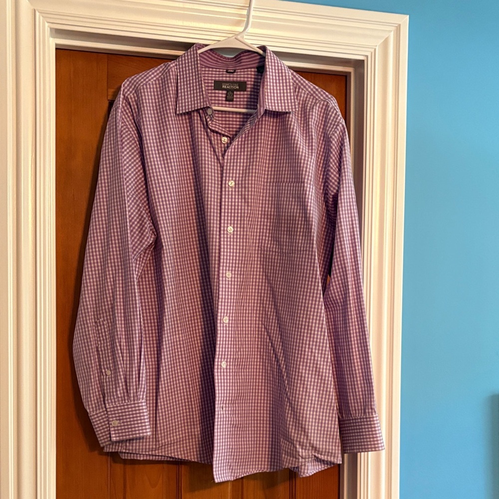Kenneth Cole Reaction Men's Purple Checkered Dress Shirt
